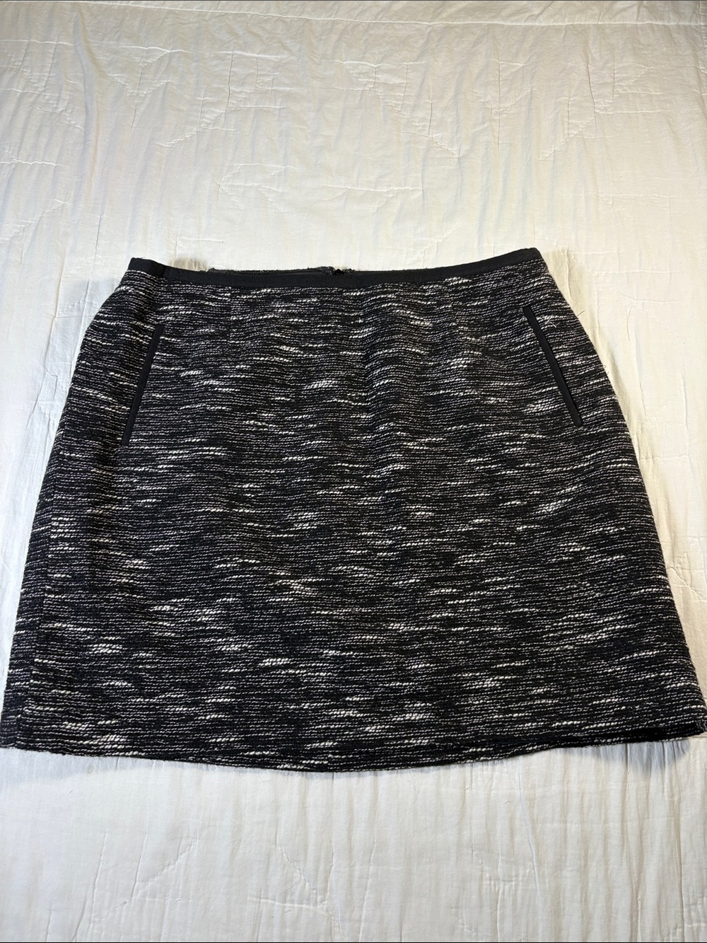 Talbots Old Money Tweed Skirt Wool Blend Black White Plus Size Petites 22WP NWT